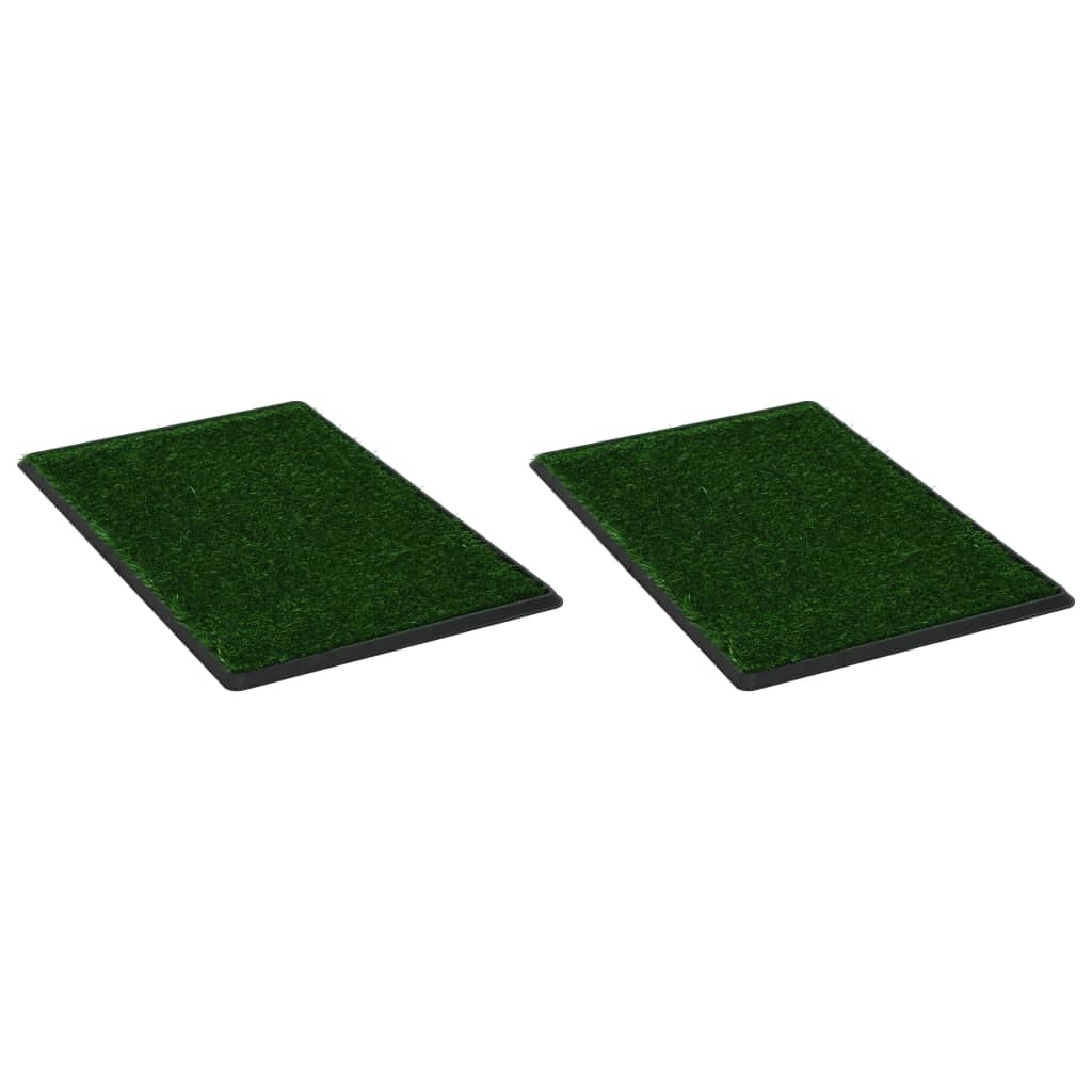 vidaXL Toalety pre psy 2 ks s nádobou a umelou trávou zelené 76x51x3cm