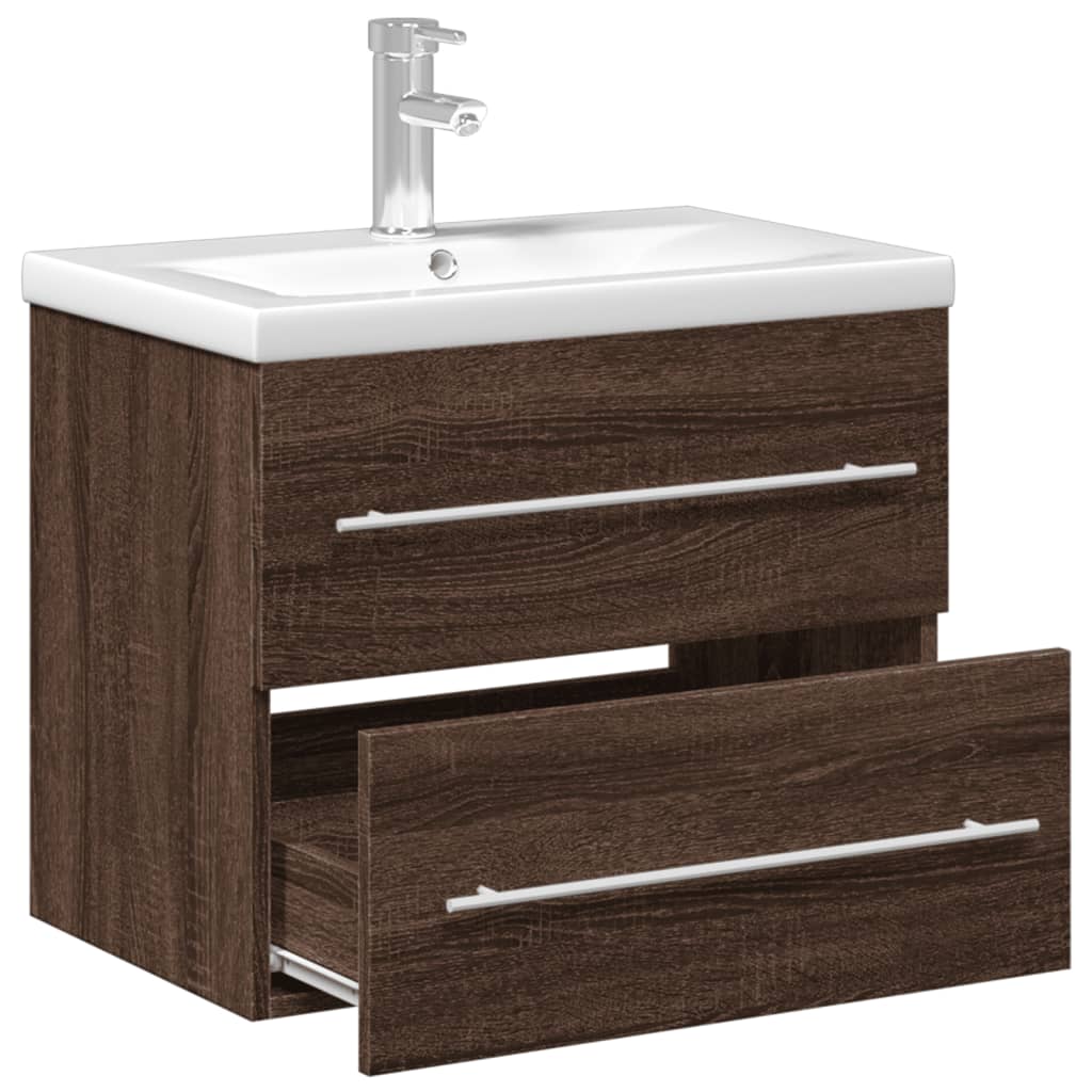 vidaXL Kúpeľňová umývadlová skrinka so zabudovaným umývadlom hnedý dub