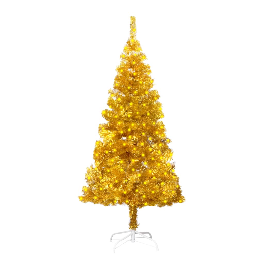 vidaXL Osvetlený umelý vianočný stromček+stojan, zlatý 150 cm, PET