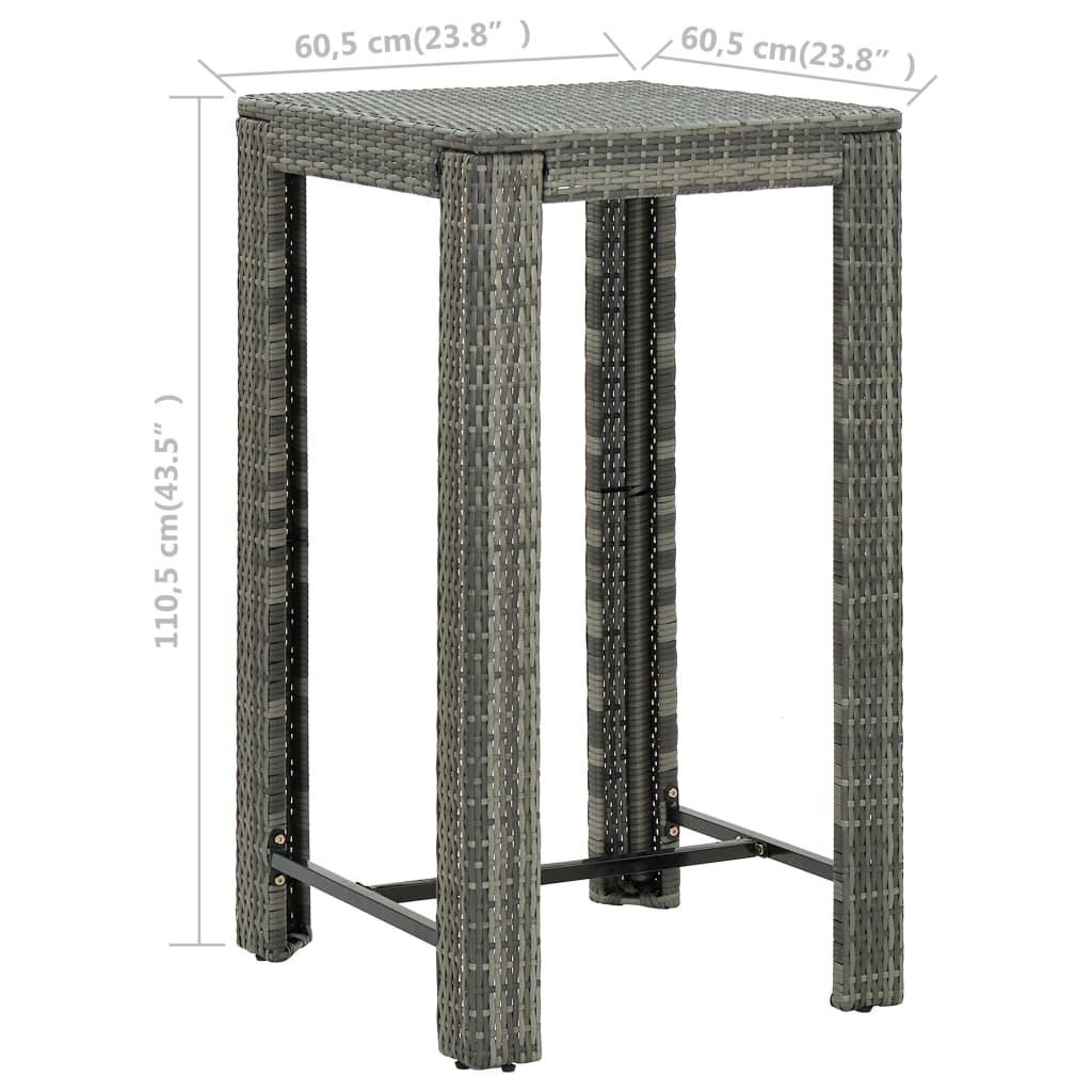 vidaXL Záhradný barový stolík sivý 60,5x60,5x110,5 cm polyratanový