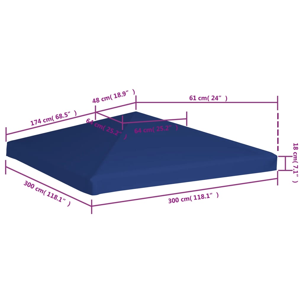 vidaXL Strieška na altánok 310 g/m², 3x3 m, modrá