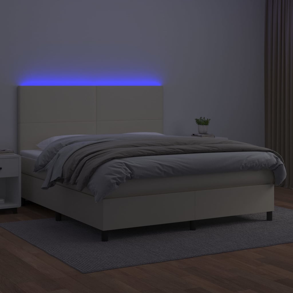 vidaXL Boxspring posteľ s matracom a LED krémová 180x200 cm umelá koža