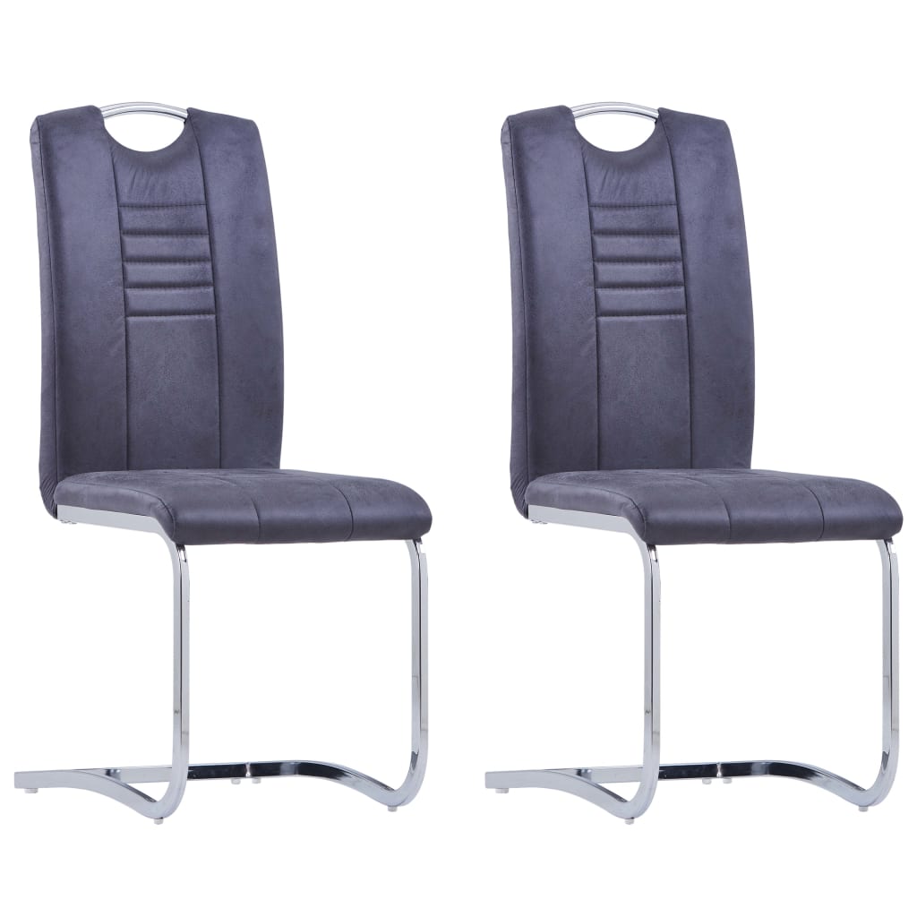 vidaXL Konzolové jedálenské stoličky 2 ks sivé umelá semišová koža