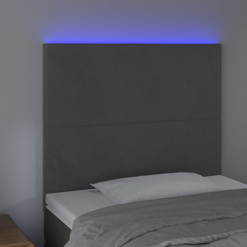 vidaXL Čelo postele s LED tmavosivé 80x5x118/128 cm zamat