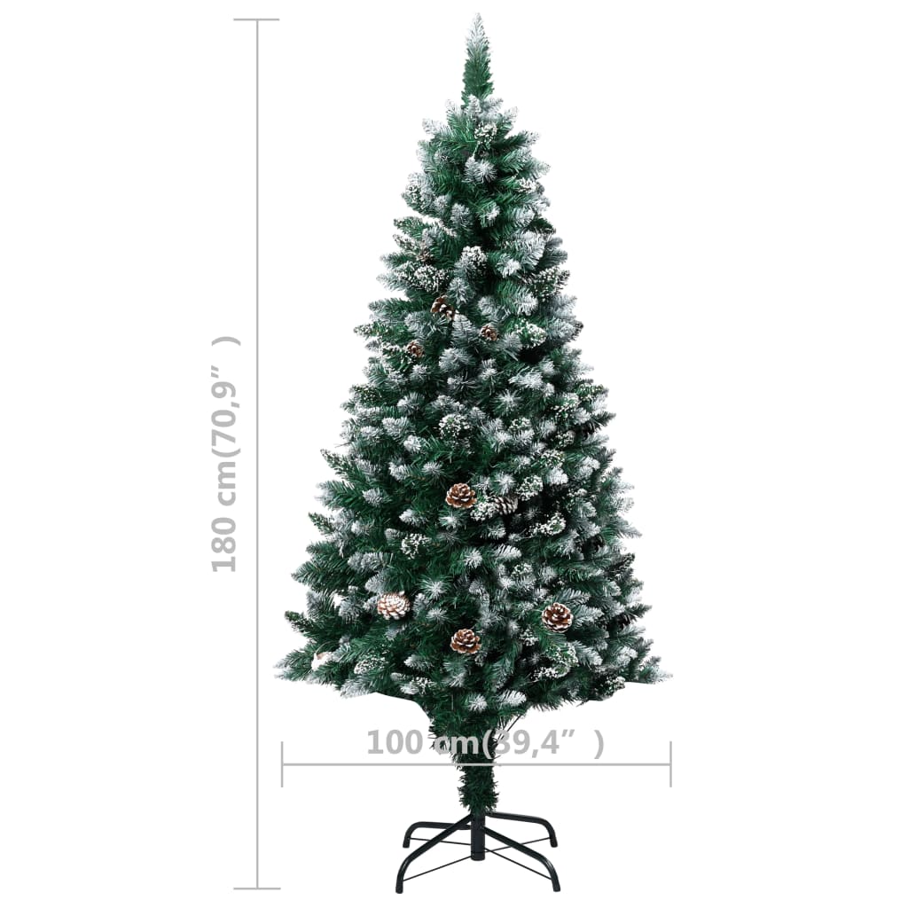 vidaXL Zasnežený umelý vianočný stromček s borovicovými šiškami 180 cm