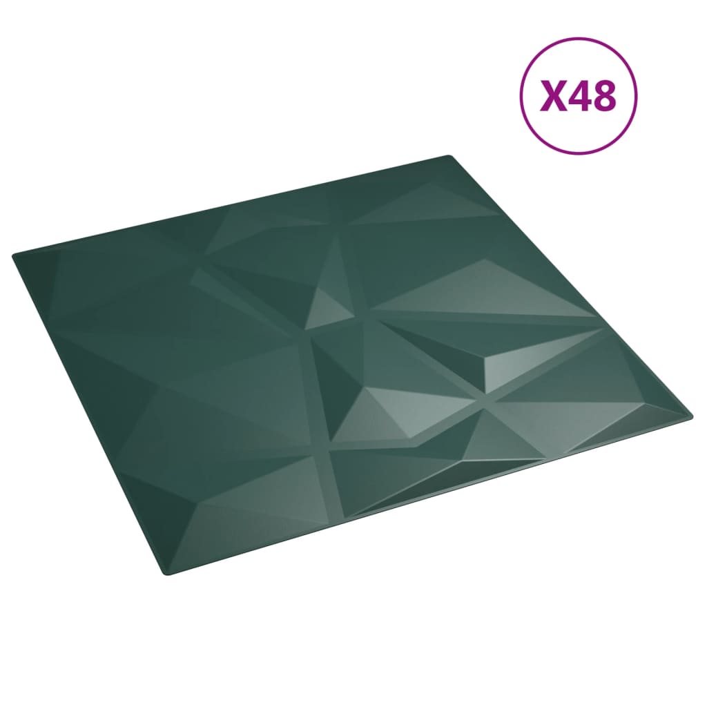 vidaXL Nástenné panely 48 ks, zelené 50x50 cm, XPS 12 m² diamant