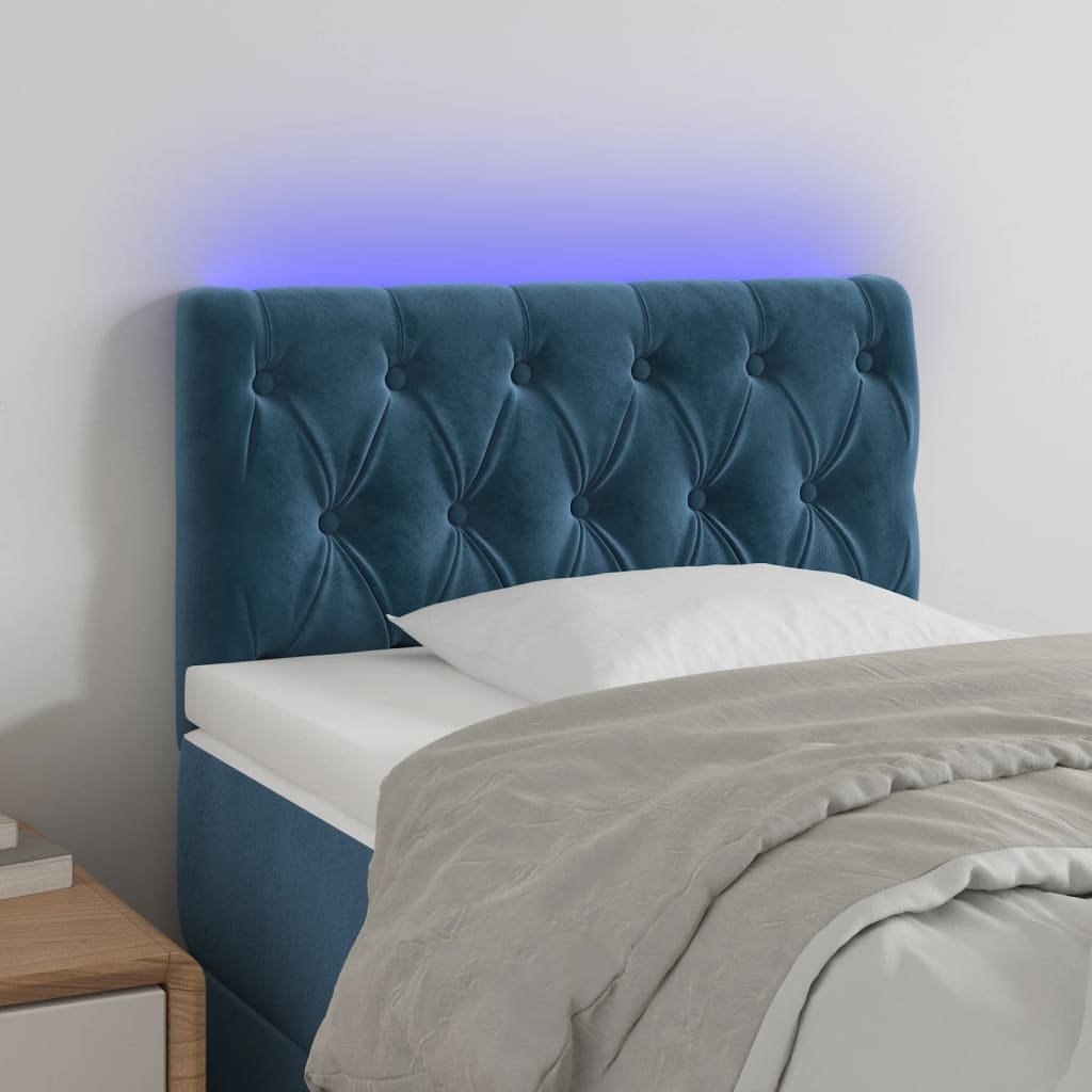 vidaXL Čelo postele s LED tmavomodré 80x7x78/88 cm zamat