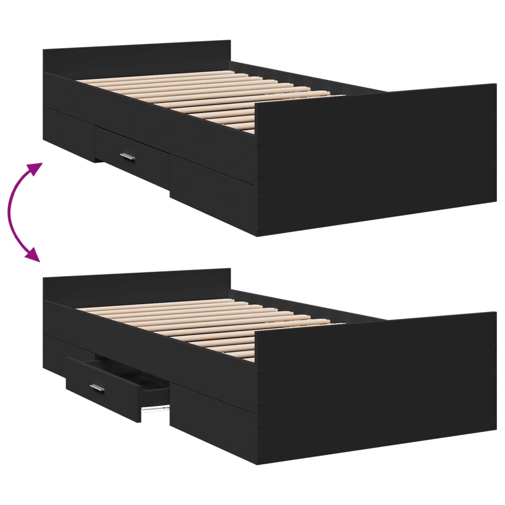 vidaXL Posteľný rám so zásuvkami čierny 100x200 cm kompozitné drevo