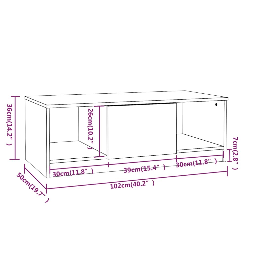vidaXL Konferenčný stolík lesklý biely 102x50x36 cm kompozitné drevo