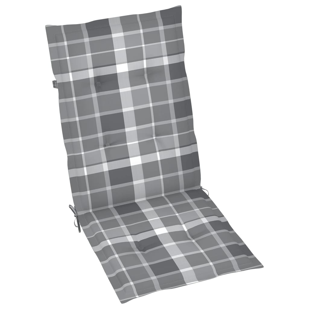 vidaXL Záhradné stoličky 2 ks, sivé kockované podložky, tíkový masív