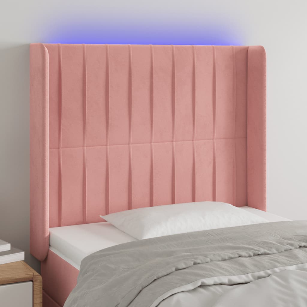 vidaXL Čelo postele s LED ružové 83x16x118/128 cm zamat