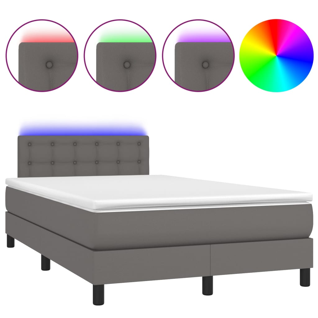vidaXL Boxspring posteľ s matracom a LED, sivá 120x190 cm, umelá koža