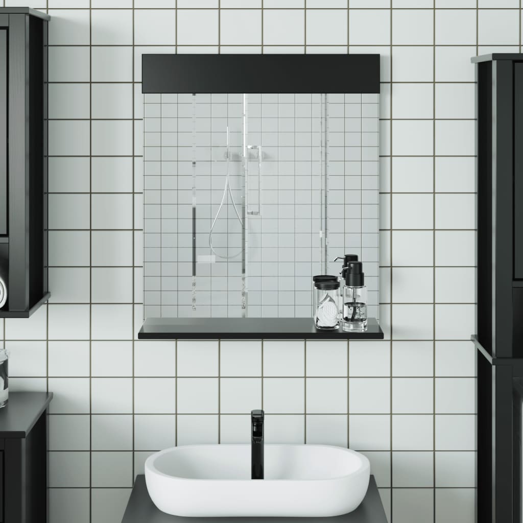 vidaXL Kúpeľňové zrkadlo s poličkou BERG crne 60x12x70 cm masív