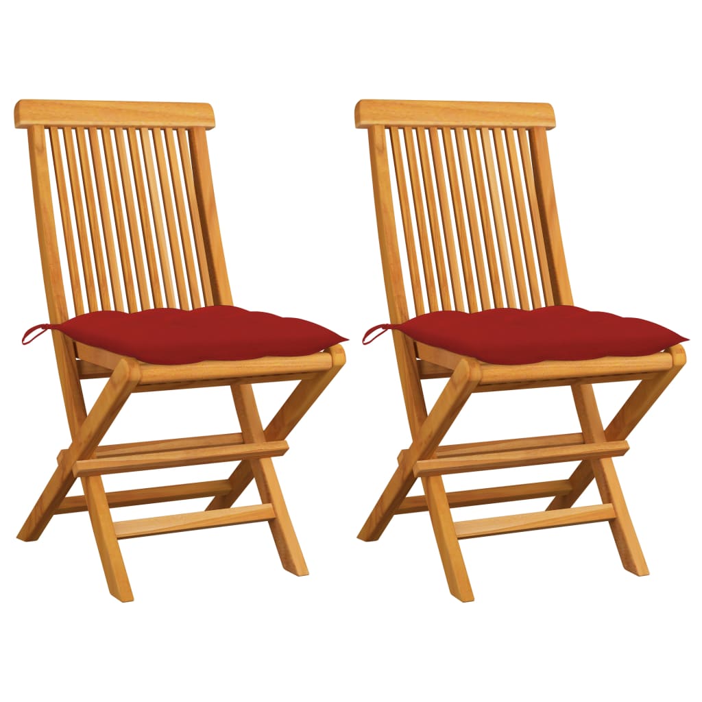 vidaXL Záhradné stoličky s červenými podložkami 2 ks tíkový masív