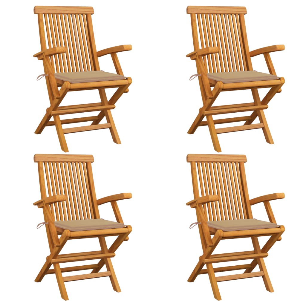 vidaXL Záhradné stoličky, béžové podložky 4 ks, tíkový masív