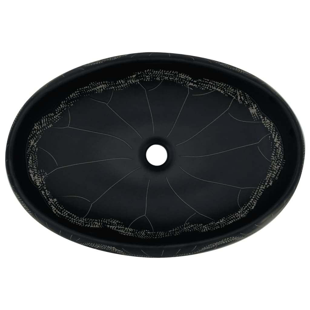 vidaXL Umývadlo na dosku čierne oválne 59x40x15 cm keramické