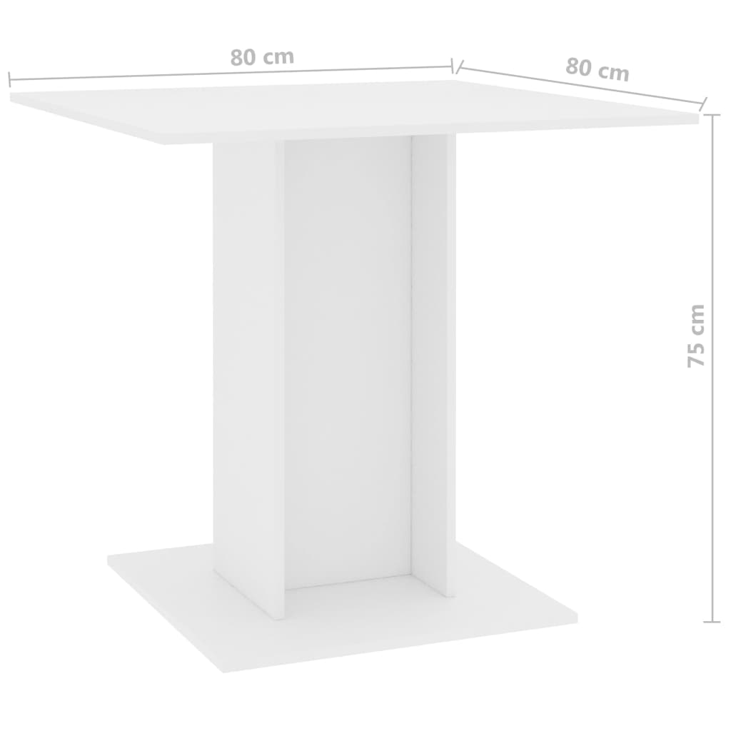 vidaXL Jedálenský stôl, biely 80x80x75 cm, kompozitné drevo