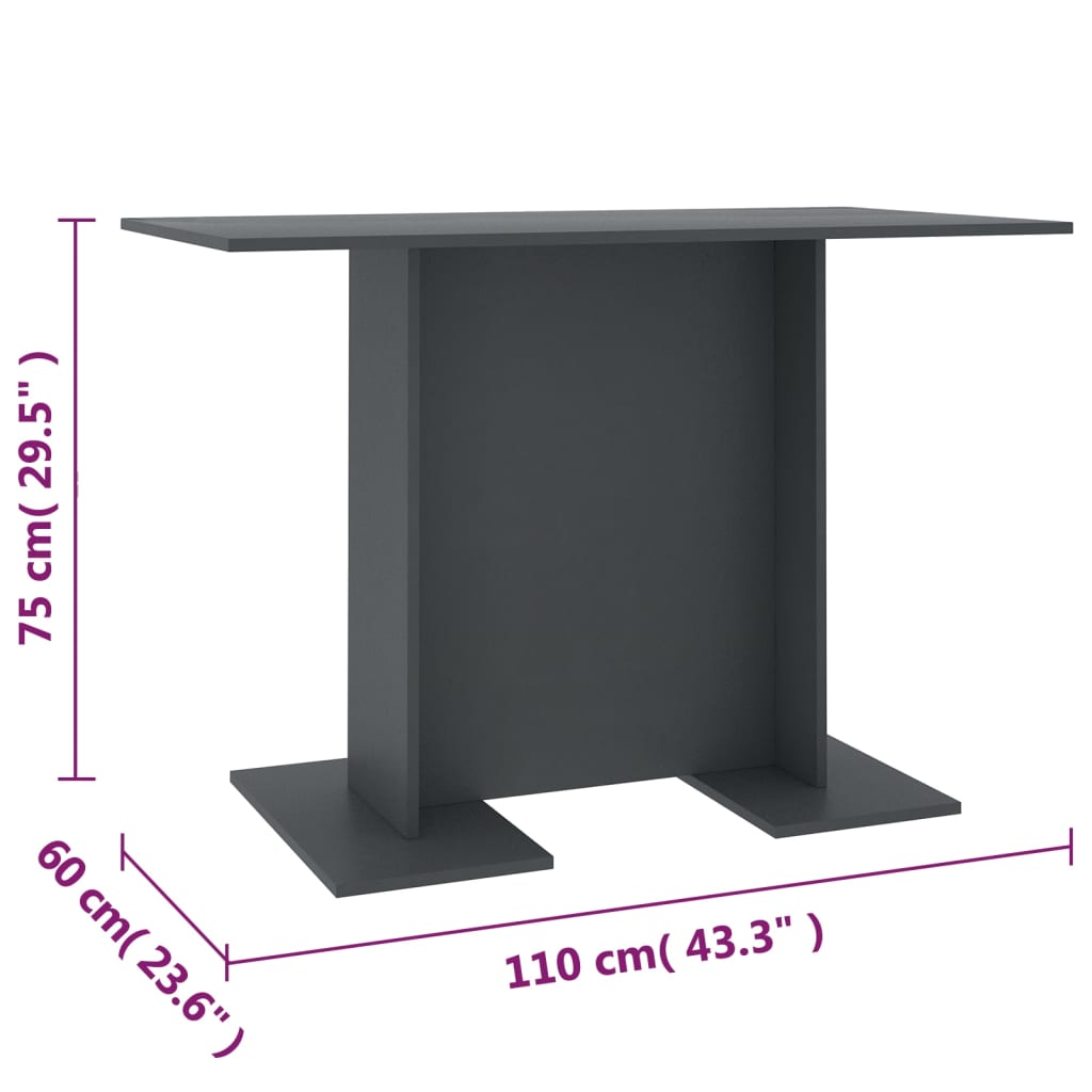 vidaXL Jedálenský stôl, sivý 110x60x75 cm, kompozitné drevo