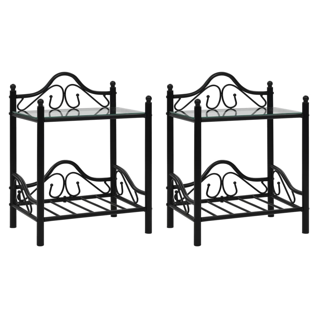 vidaXL Nočné stolíky, 2 ks, oceľ a tvrdené sklo, 45x30,5x60 cm, čierne