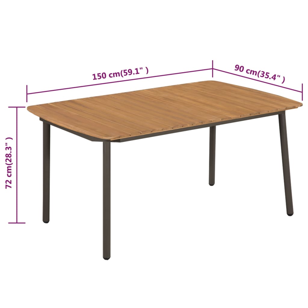 vidaXL Záhradný stôl 150x90x72 cm, akáciový masív a oceľ