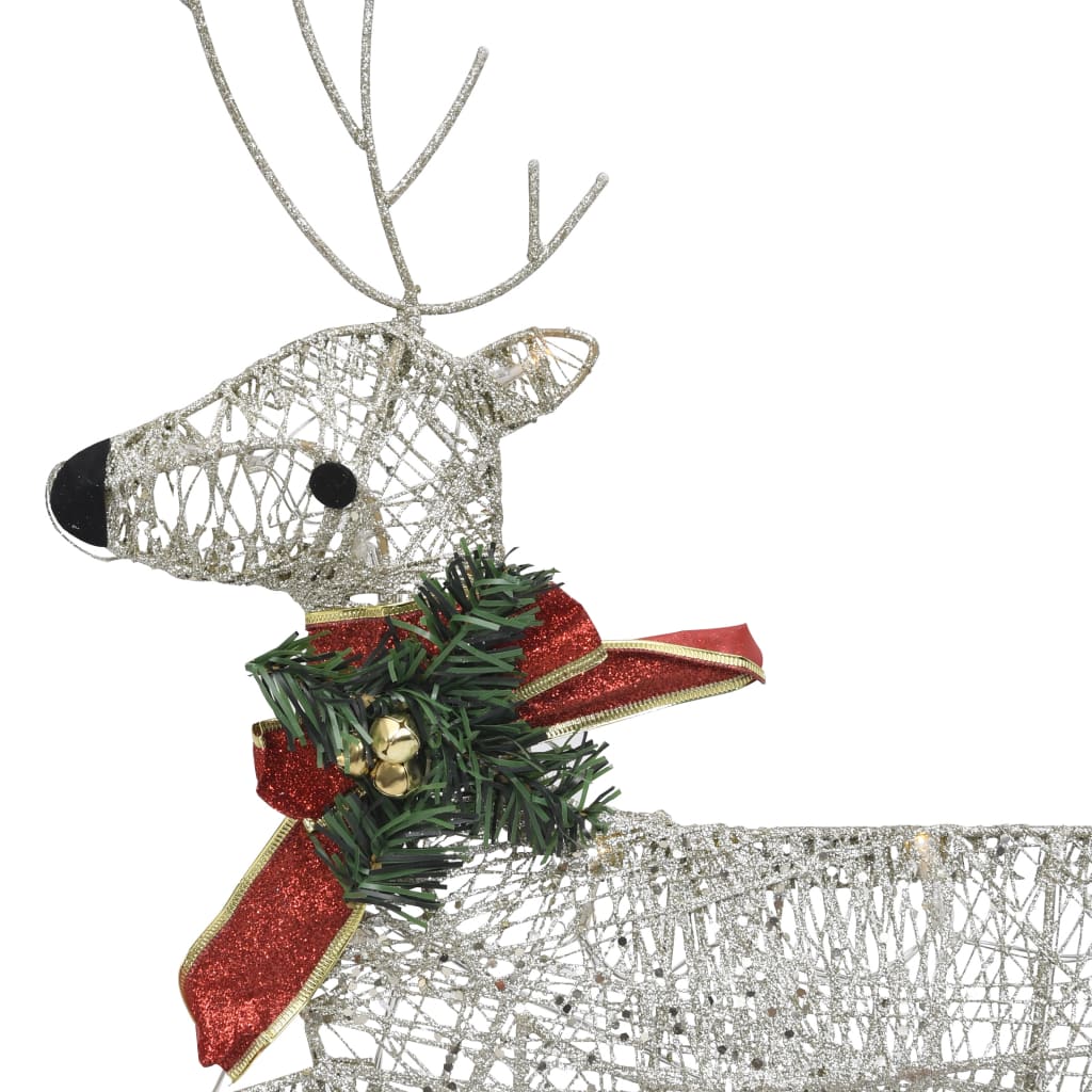 vidaXL Vianočná vonkajšia dekorácia, soby a sane 60 LED diód, zlatá