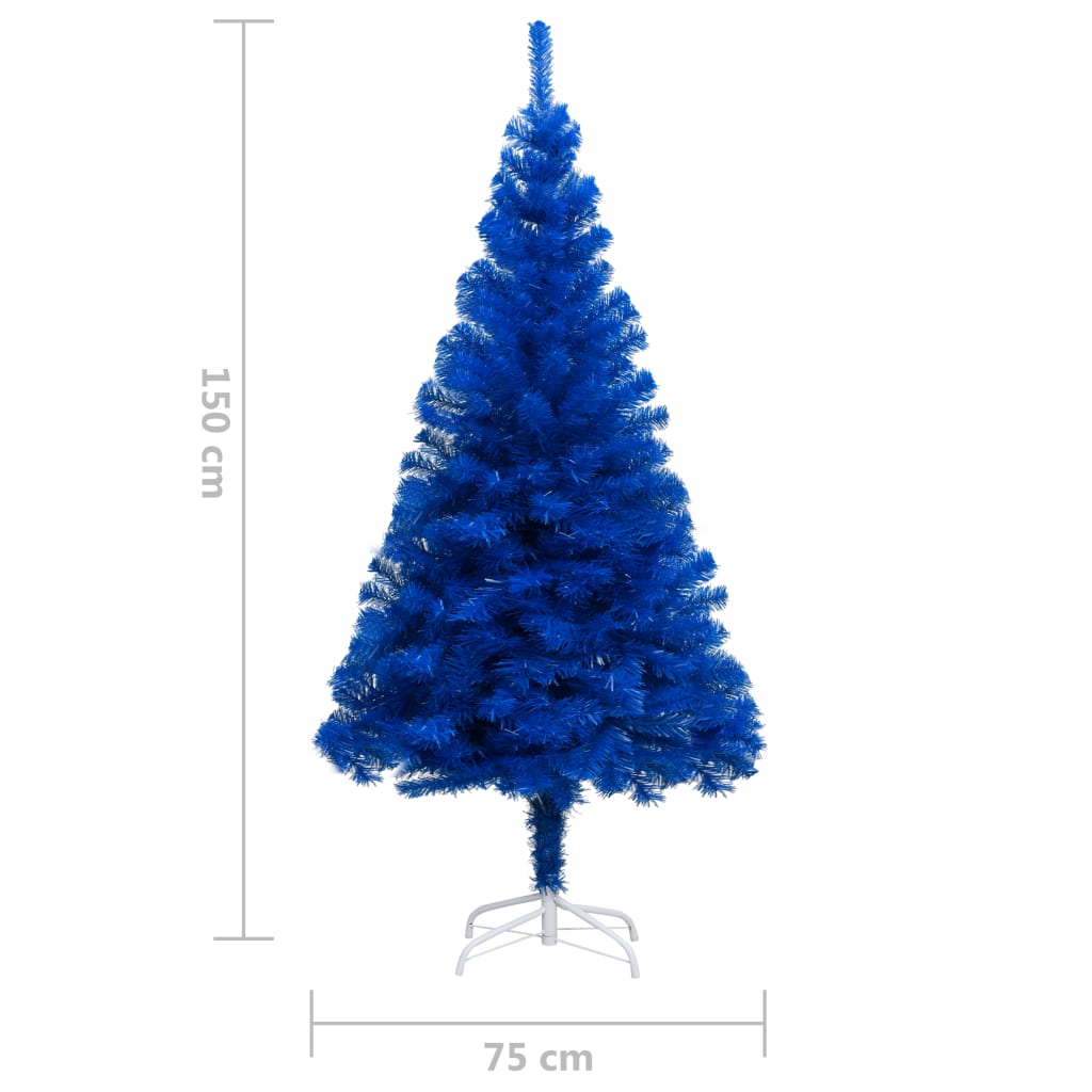 vidaXL Osvetlený umelý vianočný stromček s guľami, modrý 150 cm, PVC