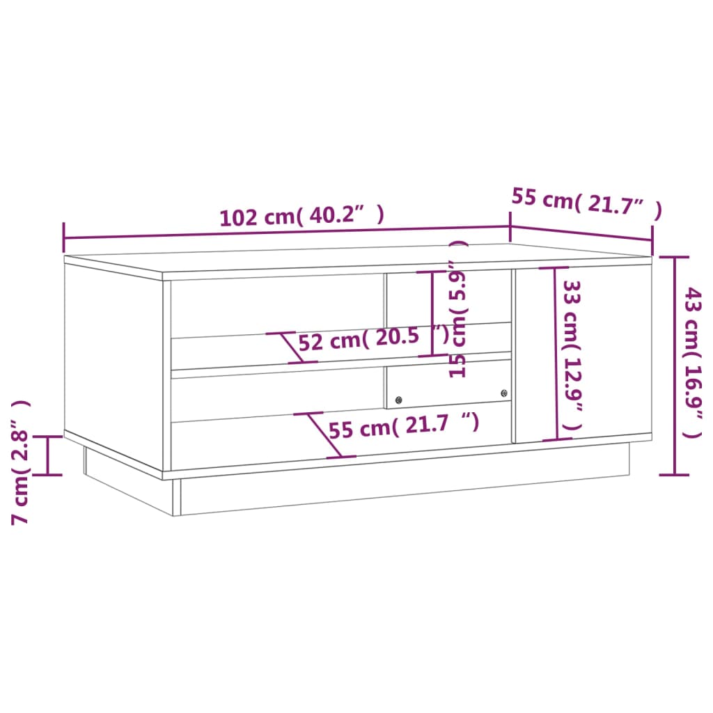 vidaXL Konferenčný stolík hnedý dub 102x55x43 cm drevotrieska