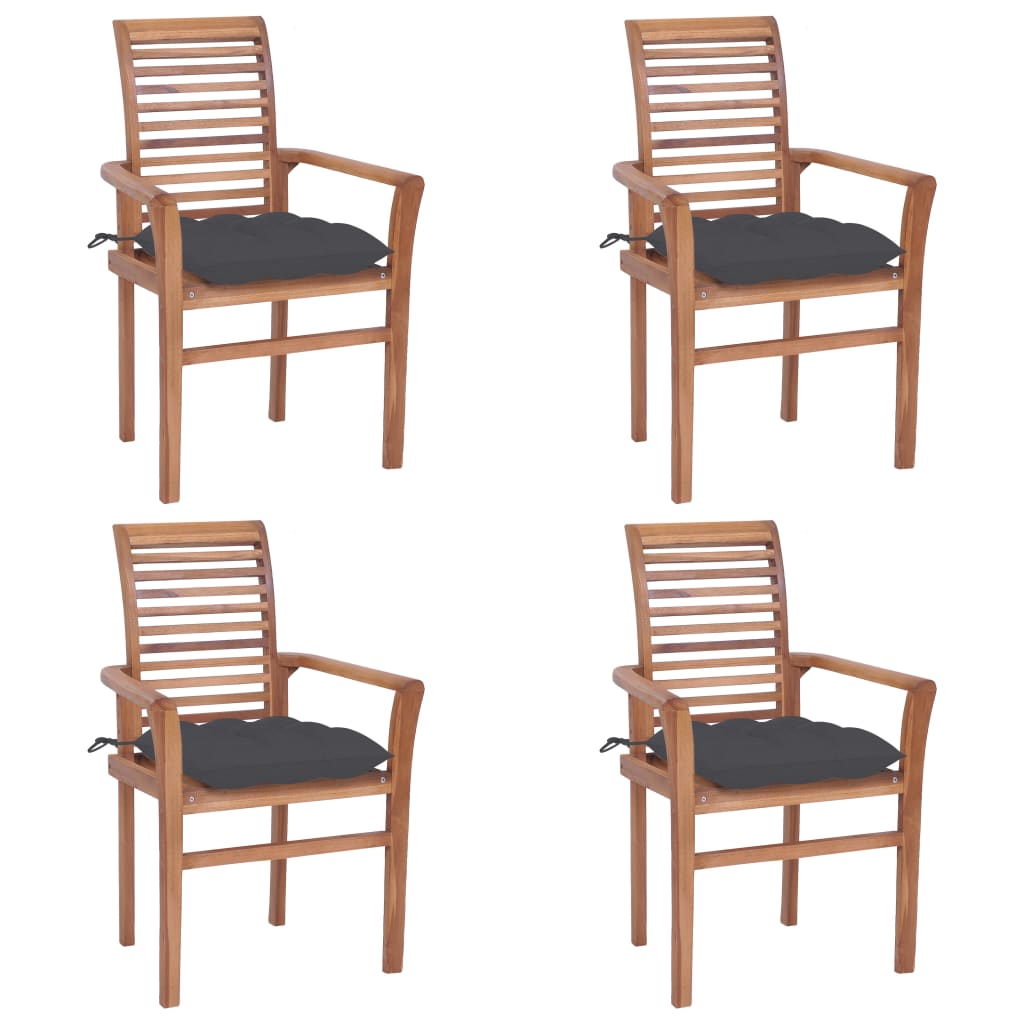 vidaXL Jedálenské stoličky 4 ks antracitové podložky tíkový masív