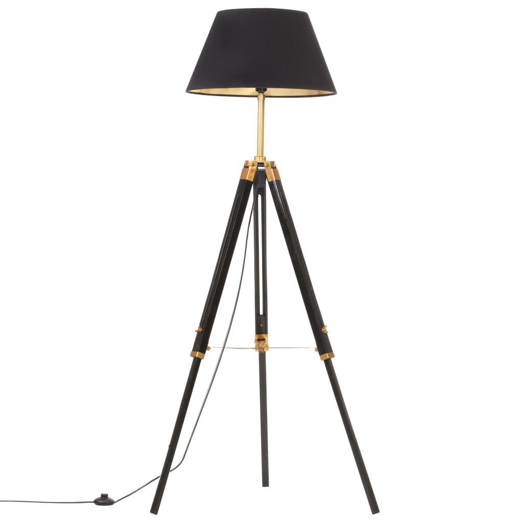 vidaXL Lampa na statíve čierna a zlatá 141 cm teakový masív