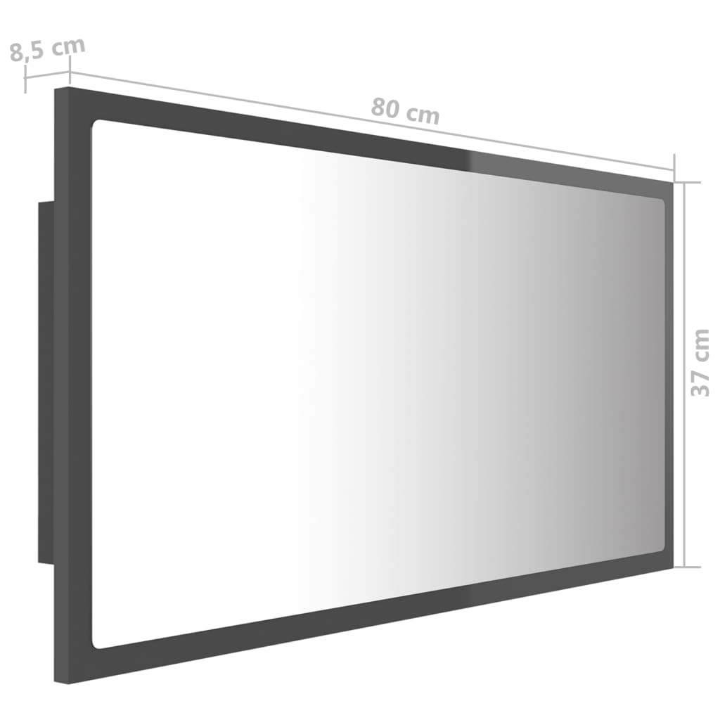 vidaXL LED kúpeľňové zrkadlo lesklé sivé 80x8,5x37 cm akryl