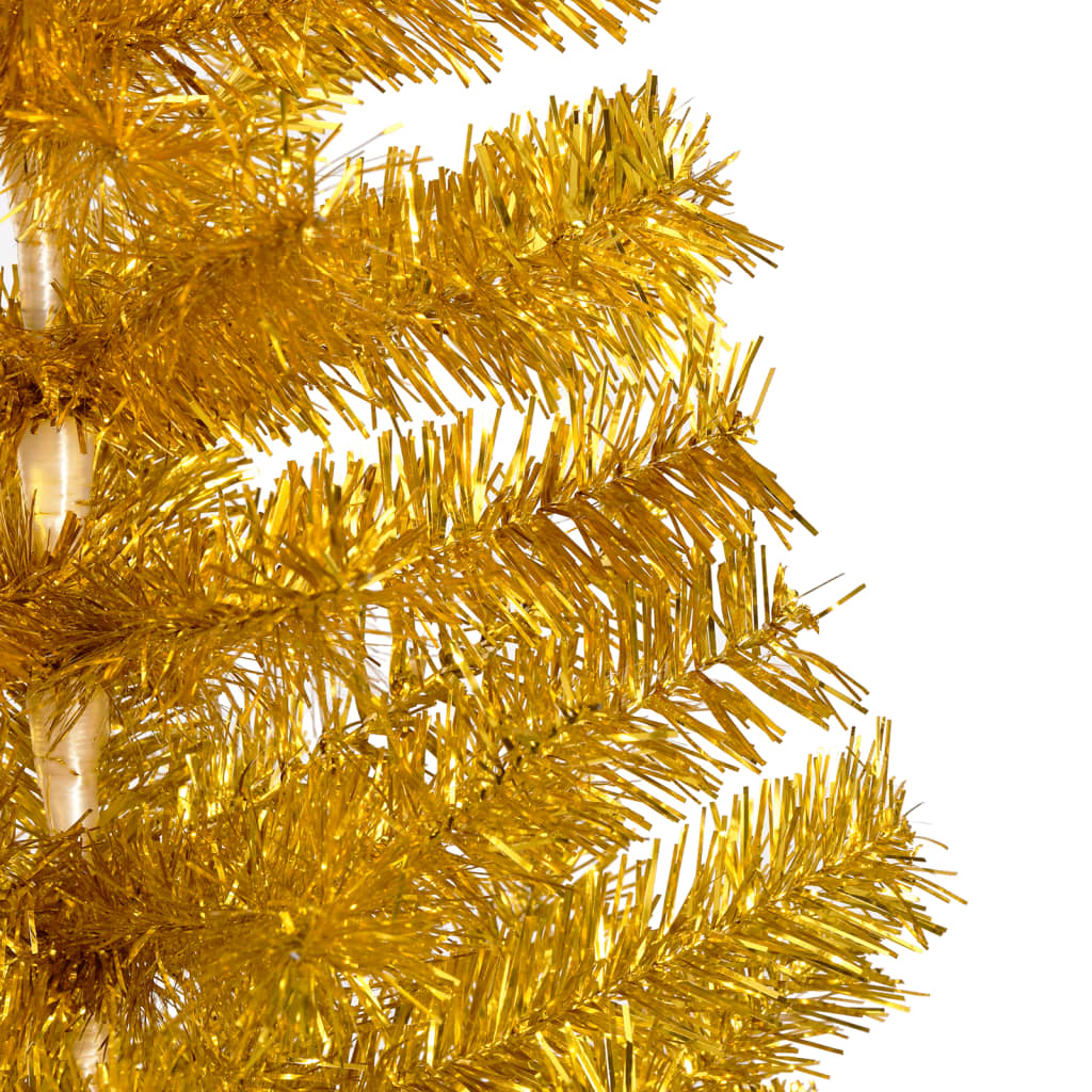 vidaXL Umelý vianočný stromček s LED a podstavcom zlatý 150 cm PET
