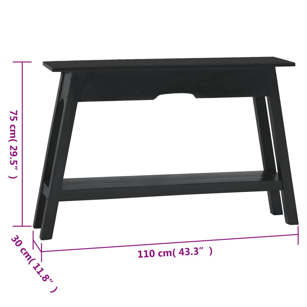 vidaXL Konzolový stolík čierny 110x30x75 cm masívny mahagón