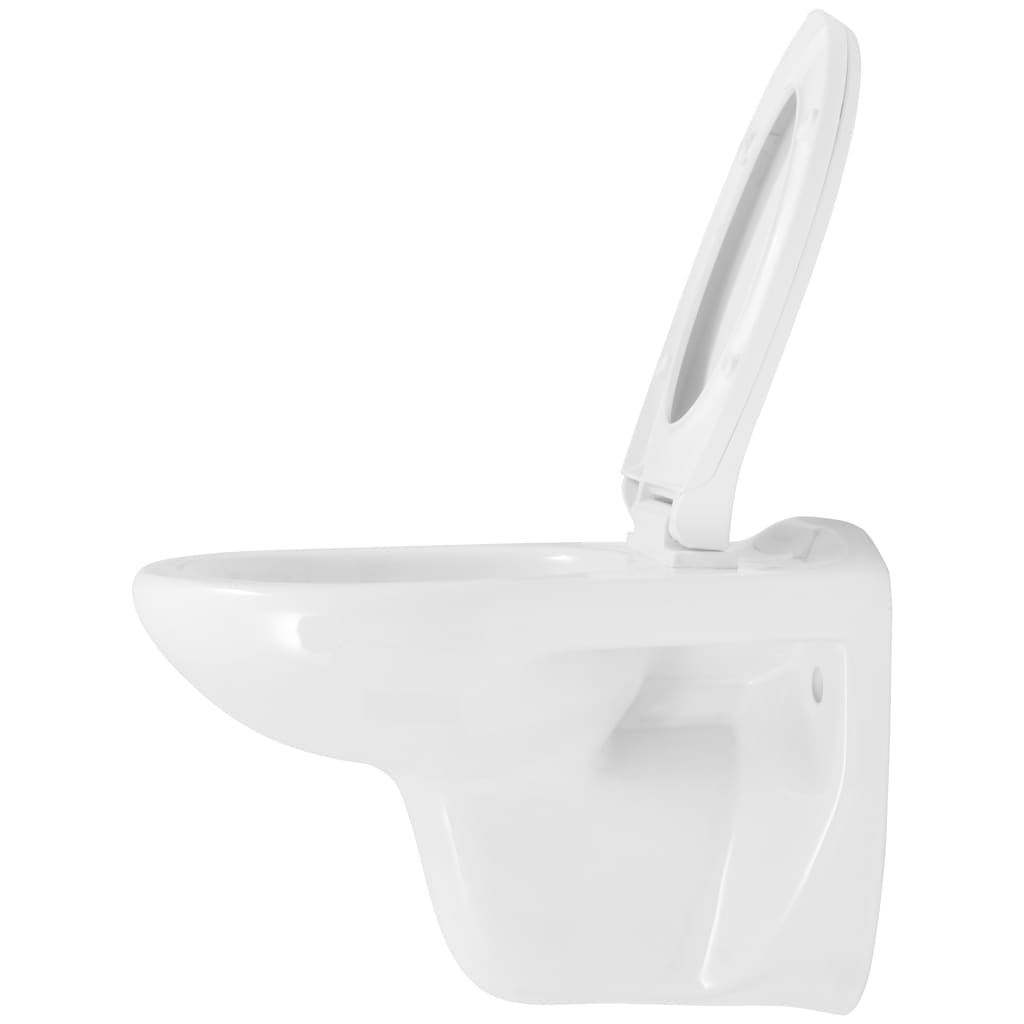 vidaXL Závesné WC so sedadlom s pomalým sklápaním, keramické, biele