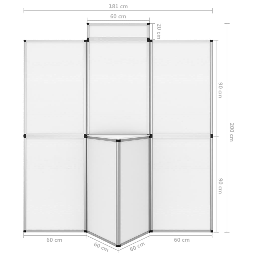 vidaXL 8-panelová skladacia výstavná stena so stolom 181x200 cm biela
