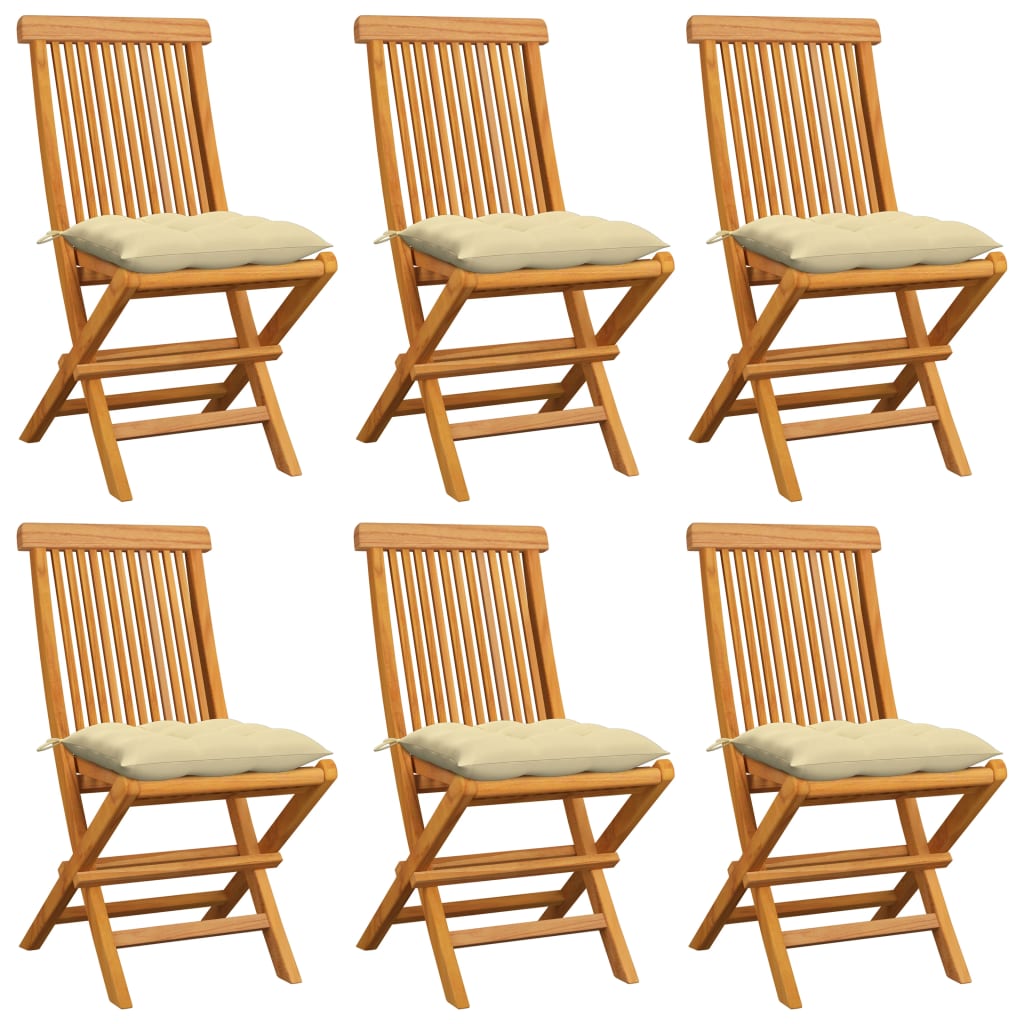 vidaXL Záhradné stoličky s krémovými podložkami 6 ks tíkový masív