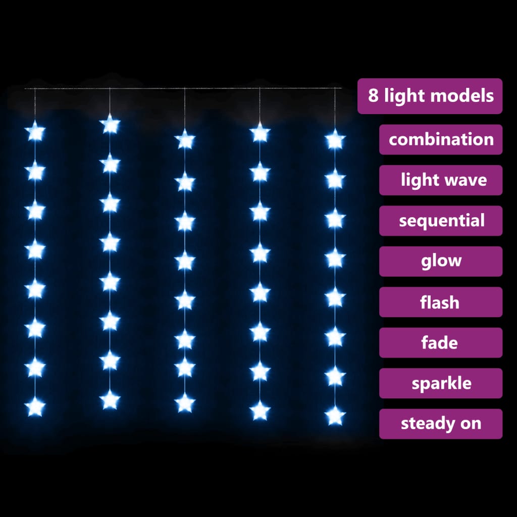 vidaXL LED svetelný záves s hviezdami 200 LED modrý 8 funkcií
