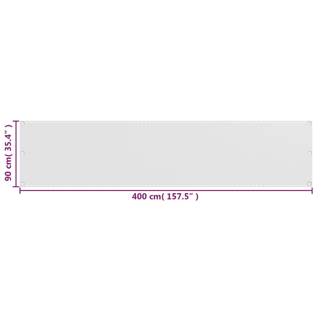 vidaXL Balkónová markíza z HDPE, 90x400 cm, biela
