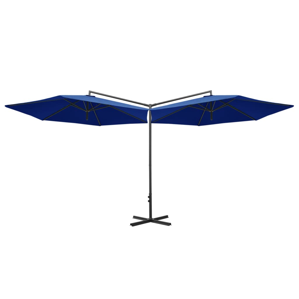 vidaXL Dvojitý slnečník s oceľovou tyčou azúrovo-modrý 600 cm