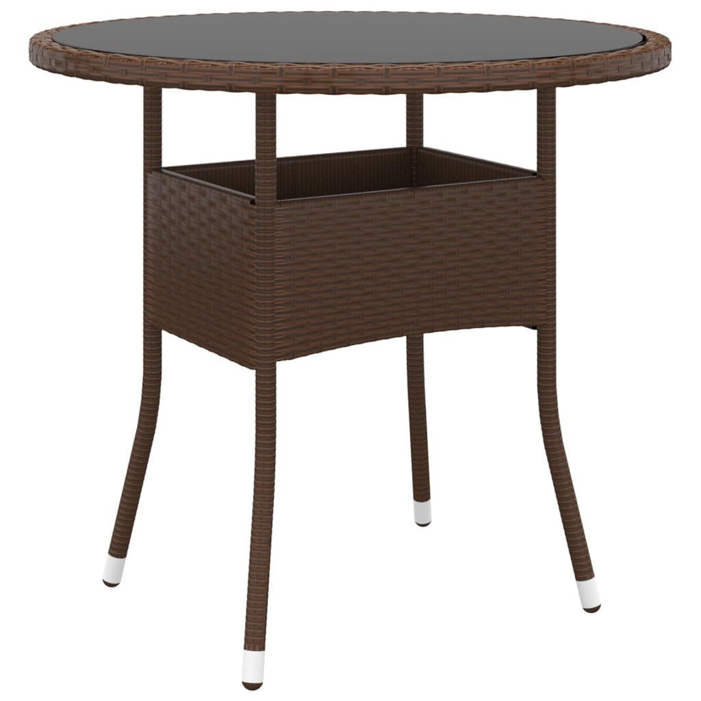 vidaXL Záhradný stôl Ø80x75 cm tvrdené sklo a polyratan hnedý