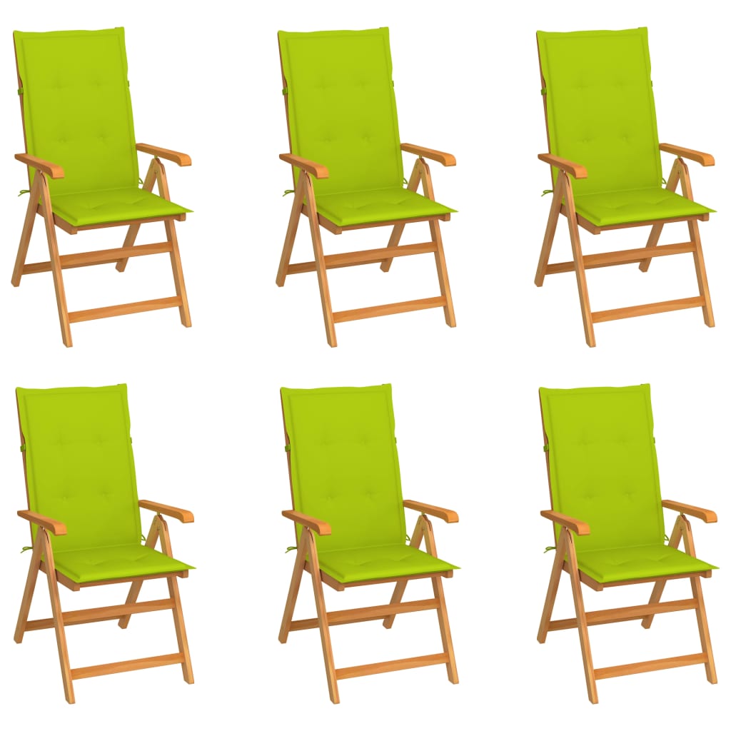 vidaXL Záhradné stoličky 6 ks s jasnozelenými podložkami tíkový masív