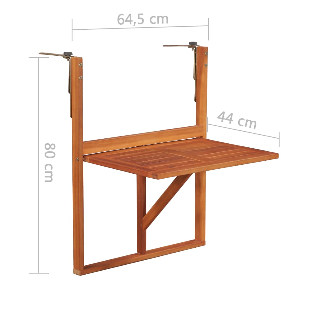 vidaXL Závesný stolík na balkón 64,5x44x80 cm, akáciový masív