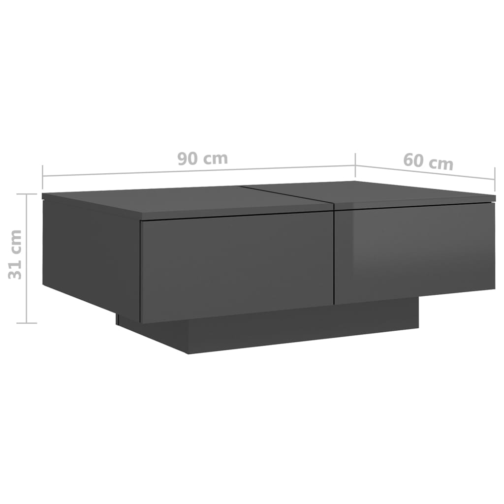vidaXL Konferenčný stolík lesklý sivý 90x60x31 cm drevotrieska