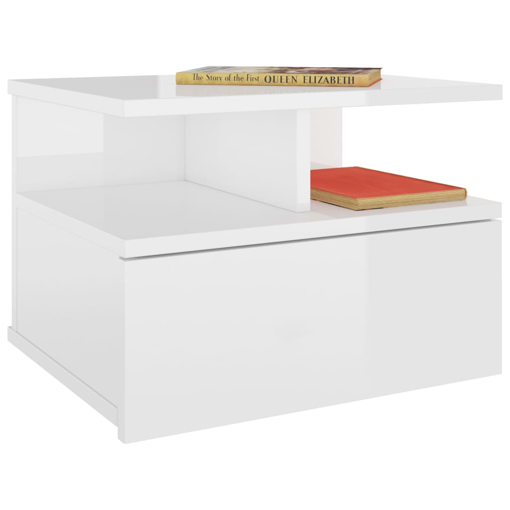 vidaXL Nástenný nočný stolík, lesklý biely 40x31x27cm kompozitné drevo