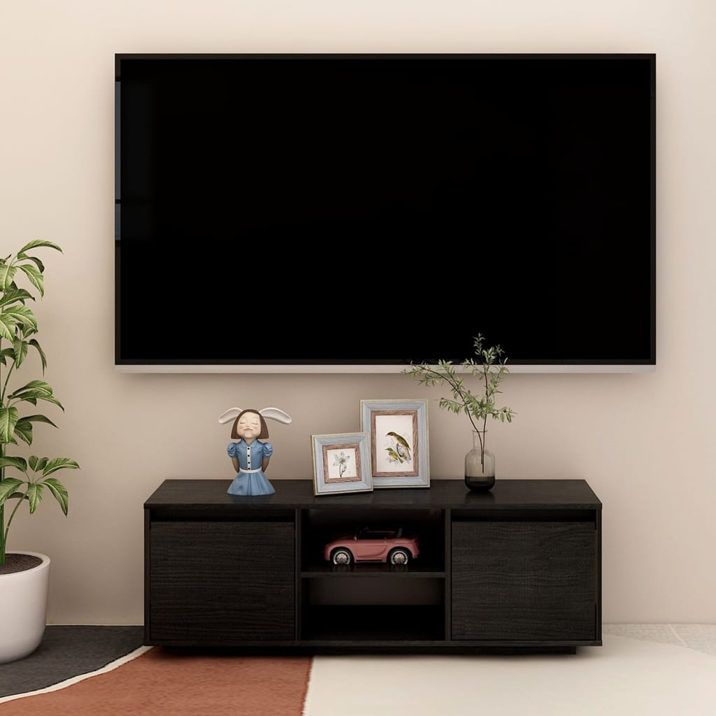 vidaXL TV skrinka čierna 110x30x40 cm borovicový masív