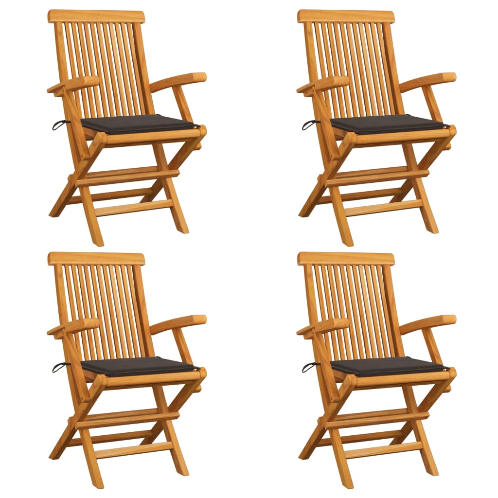vidaXL Záhradné stoličky, sivohnedé podložky 4 ks, tíkový masív