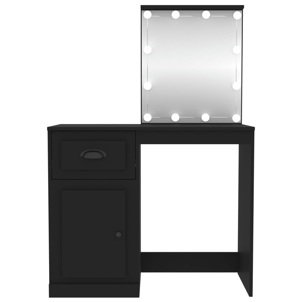 vidaXL Toaletný stolík s LED čierny 90x50x132,5 cm spracované drevo