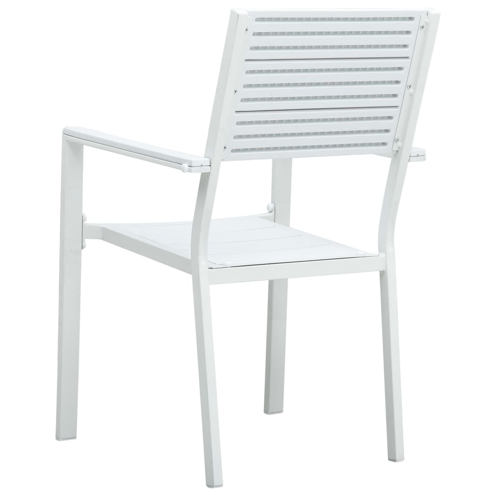 vidaXL Záhradné stoličky 4 ks, biele, HDPE, drevený vzhľad