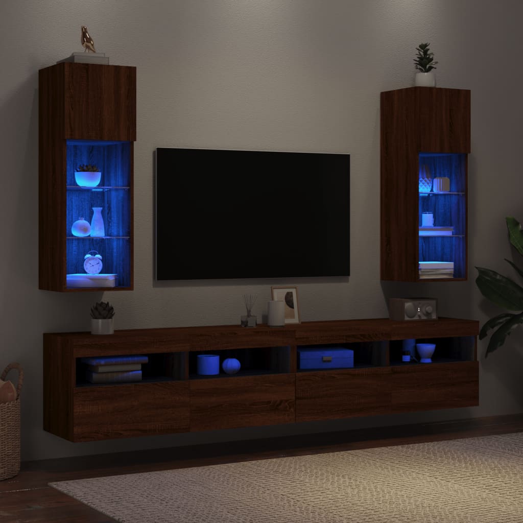 vidaXL TV skrinky s LED svetlami 2 ks hnedý dub 30,5x30x90 cm