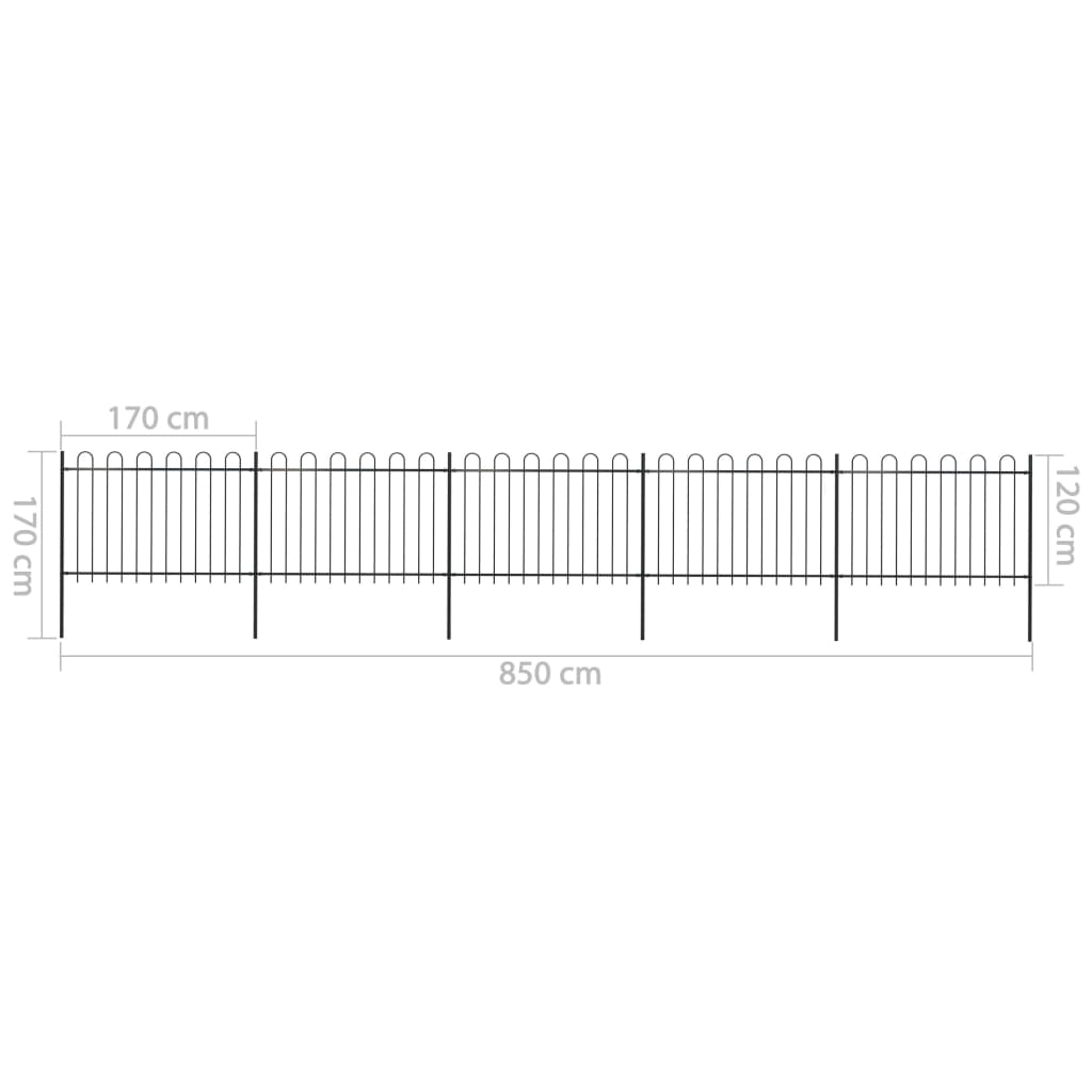 vidaXL Záhradný plot s oblúkovým zakončením, oceľ 8,5x1,2 m, čierny