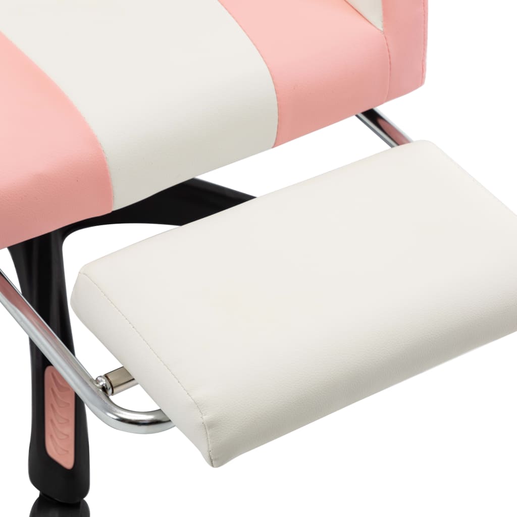 vidaXL Herná stolička s opierkou na nohy, ružovo biela, umelá koža
